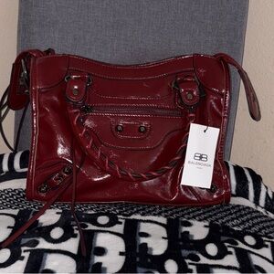 Balenciaga Burgundy Leather Shoulder Bag